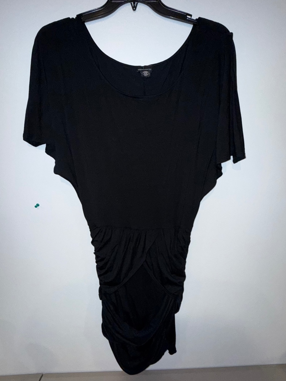 Black Ruched Mini Dress MODA International Size S